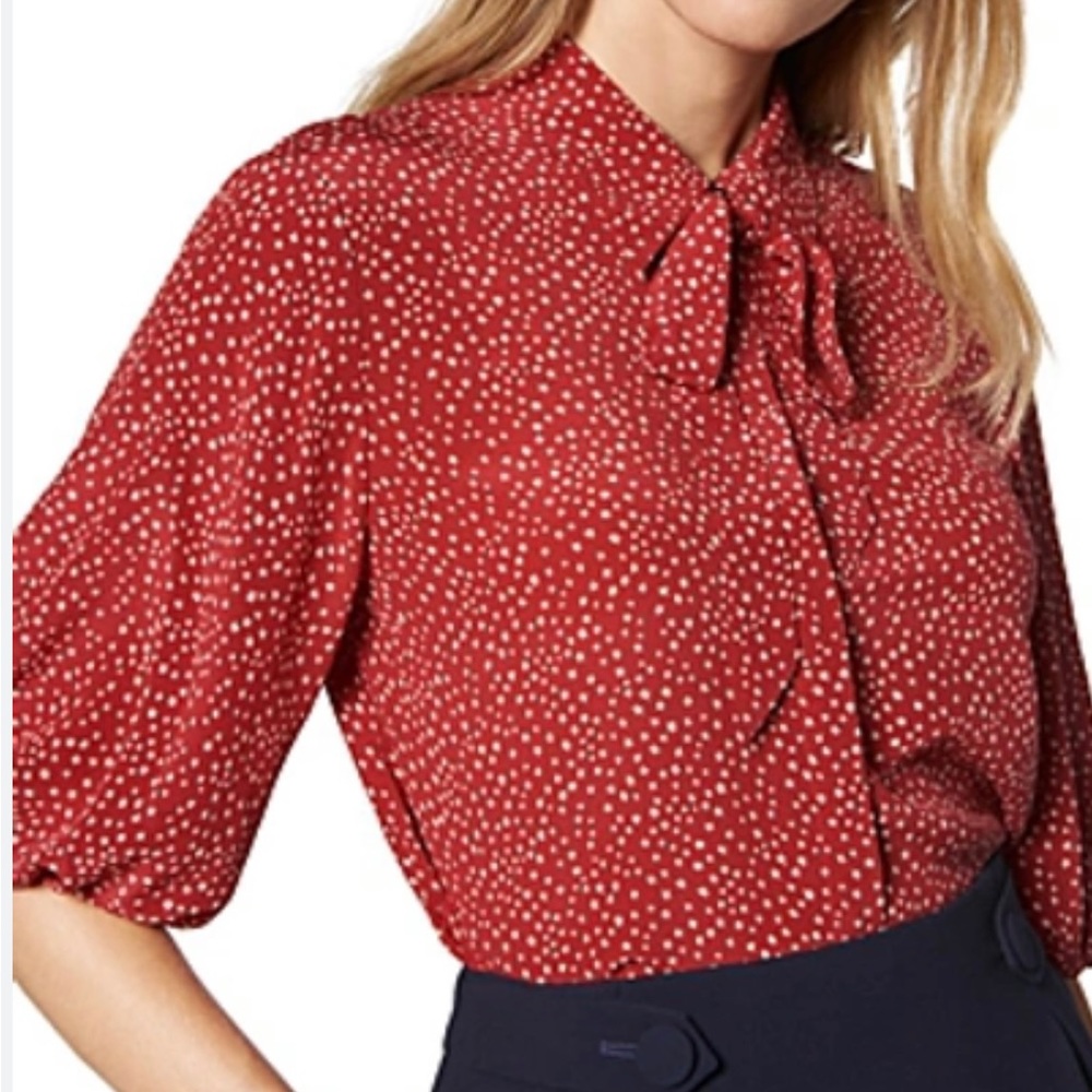 LK Bennett 100% Silk Red with Star Print Blouse